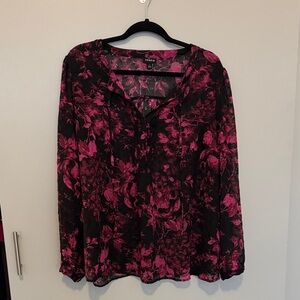 Torrid Black and Pink Floral Blouse